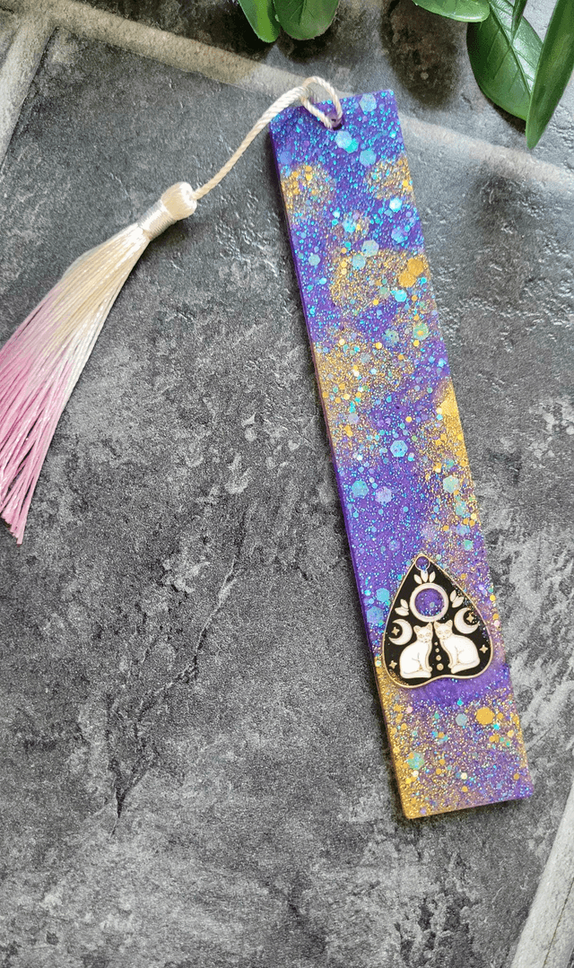 Purple & Gold Glitter Cat Planchette Bookmark