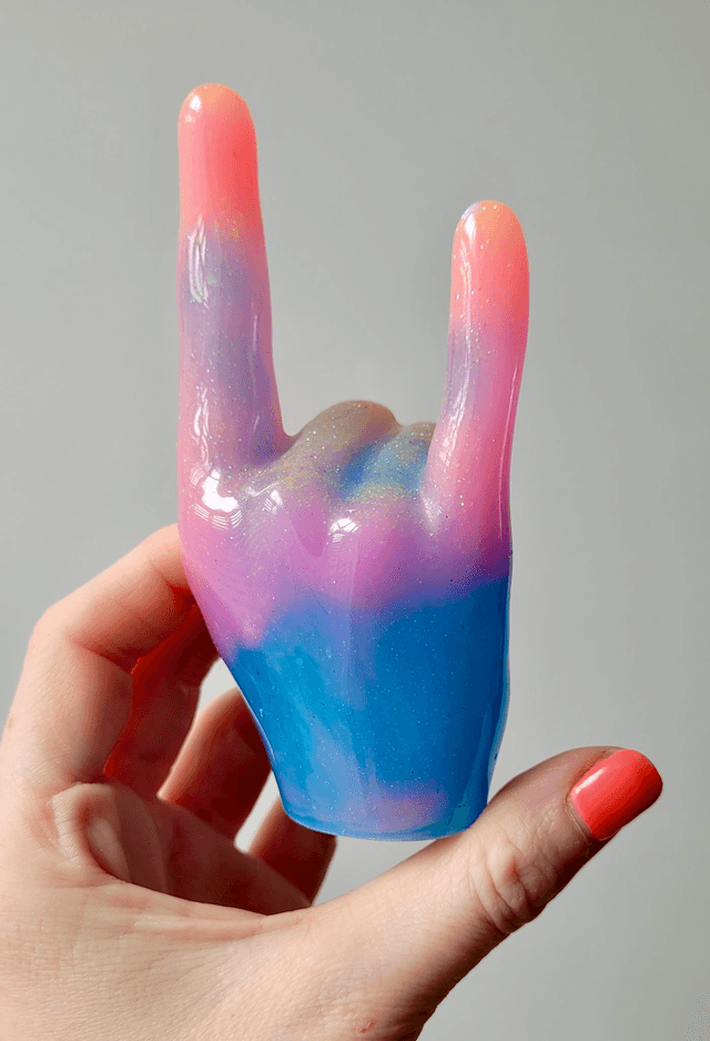 Rock On Hand Ornament – Pastel Pink & Blue Glitter