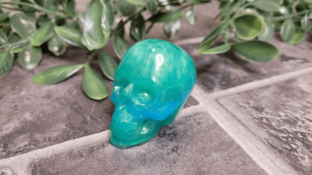 Skull Ornament - Medium - Green & blue shimmer