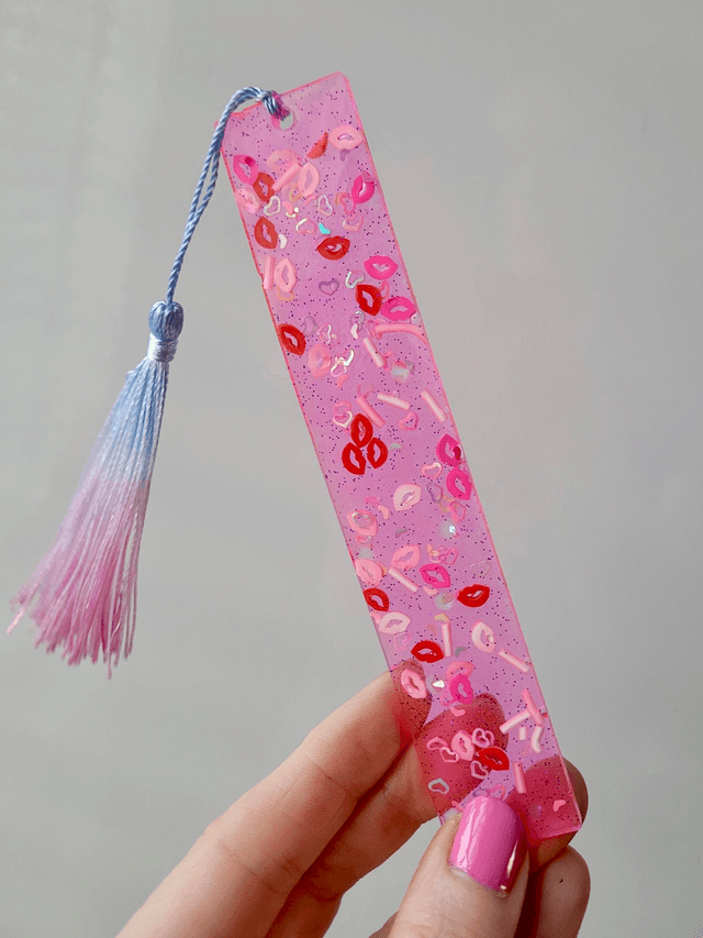 Pink and Red Kisses Glitter Bookmark