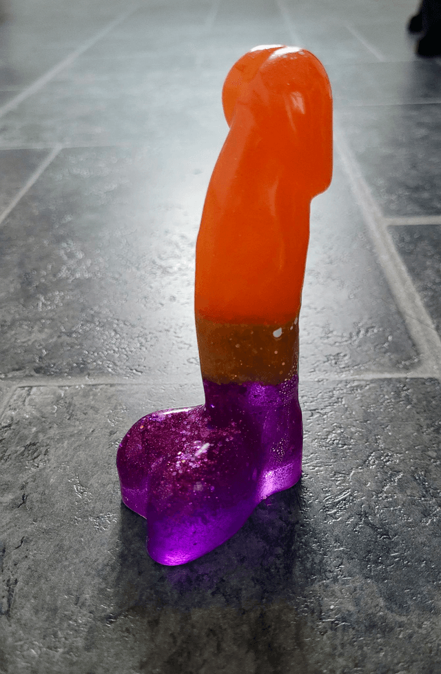 Penis Ornament - Halloween - Orange, gold and purple glitter - 12cm