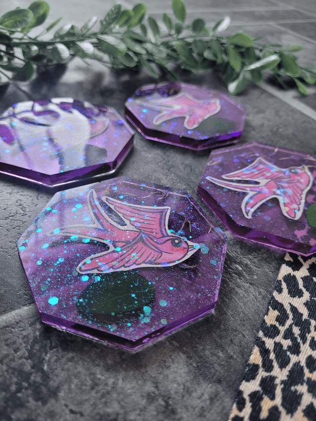 Coaster - Pink & Purple Swallow