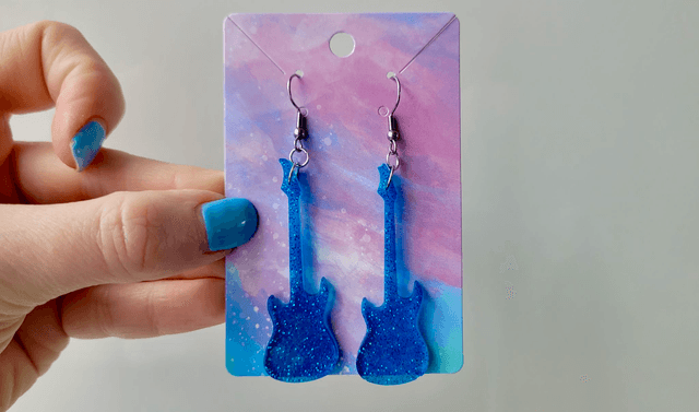 Earrings | Blue Glitter Guitars | Stainless Steel Hooks