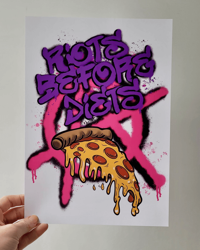 Riots Before Diets – Feminist Pizza Punk A4 Art Print