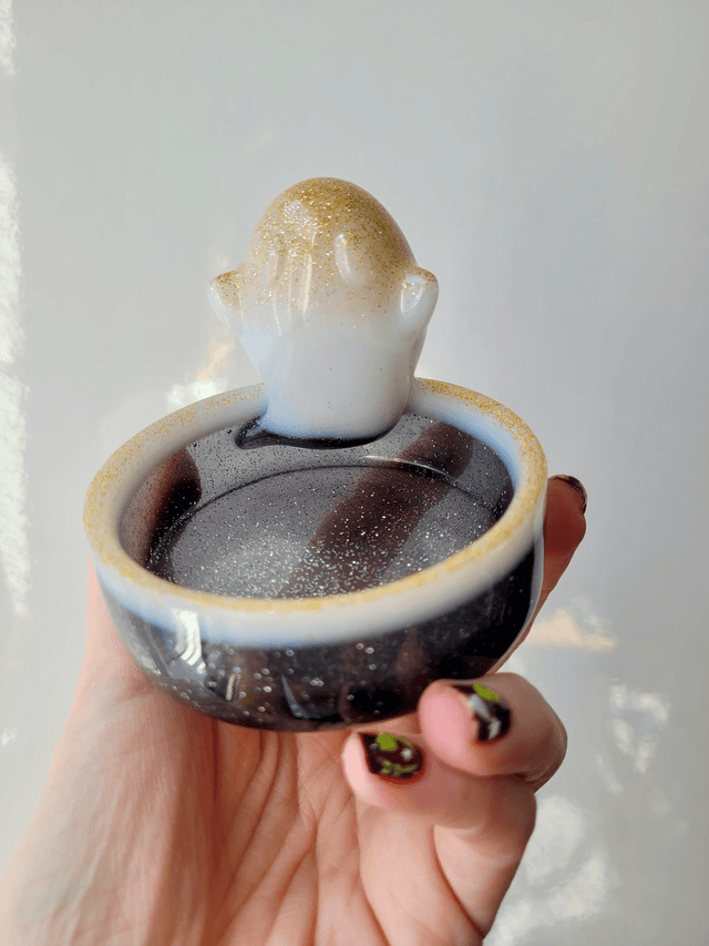 Ghost Trinket Pot Tray – Black, White & Gold Glitter