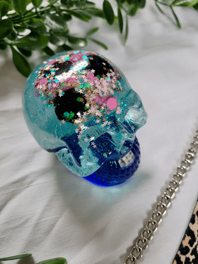 Skull Ornament - Large - Glitter Blue