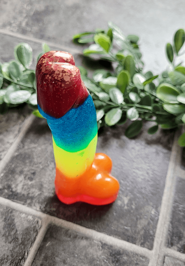 Penis Ornament - Rainbow Stripes - Medium 15cm
