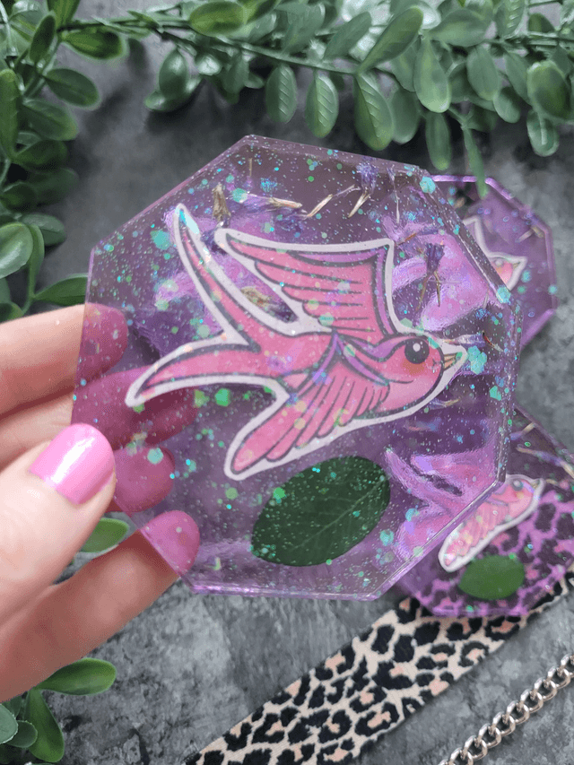 Coaster - Pink & Purple Swallow