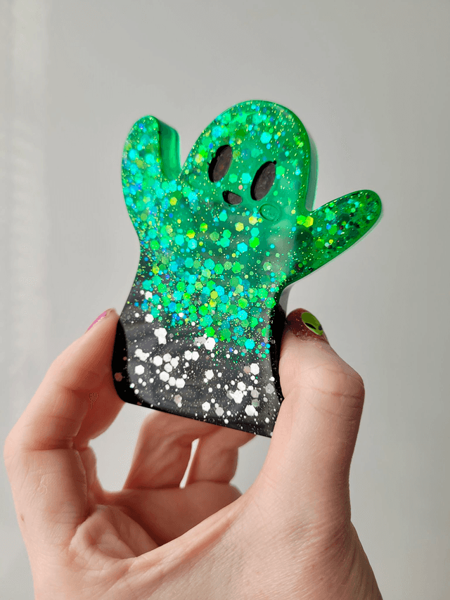 Ghost Ornament - Black to Bold Green Ombré with Chunky Glitter