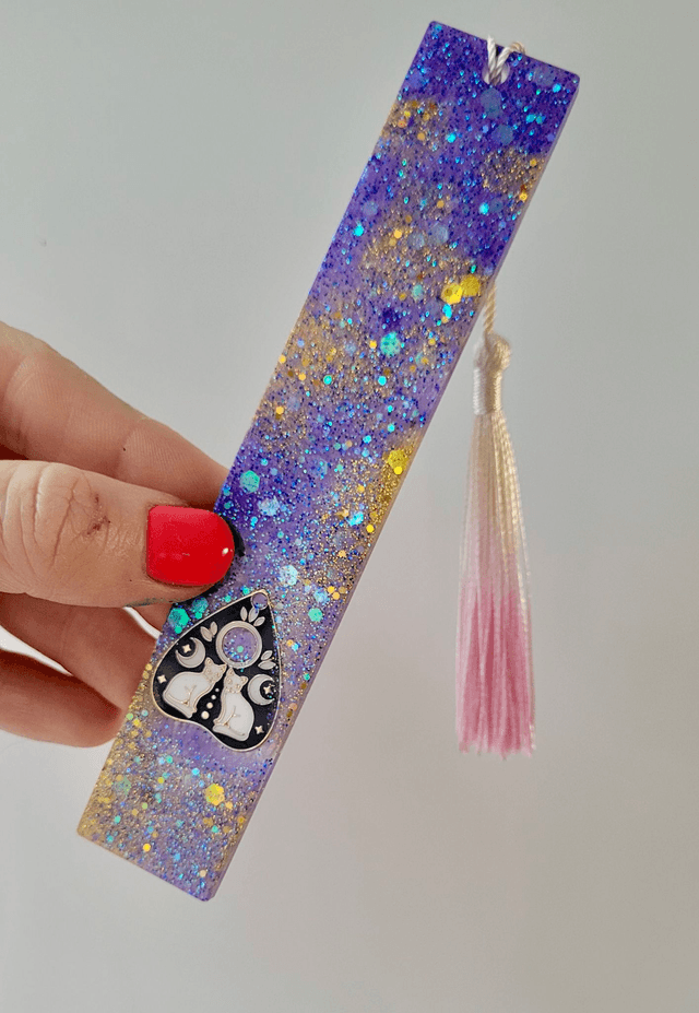 Purple & Gold Glitter Cat Planchette Bookmark