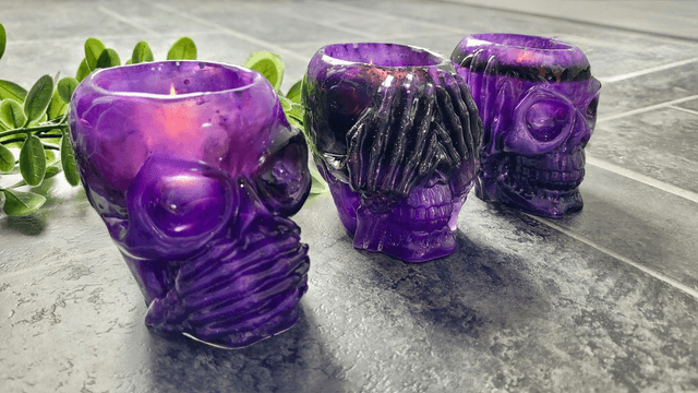 See No Evil, Hear No Evil, Speak No Evil - Set of 3 Skull Tealight Candle Holders
