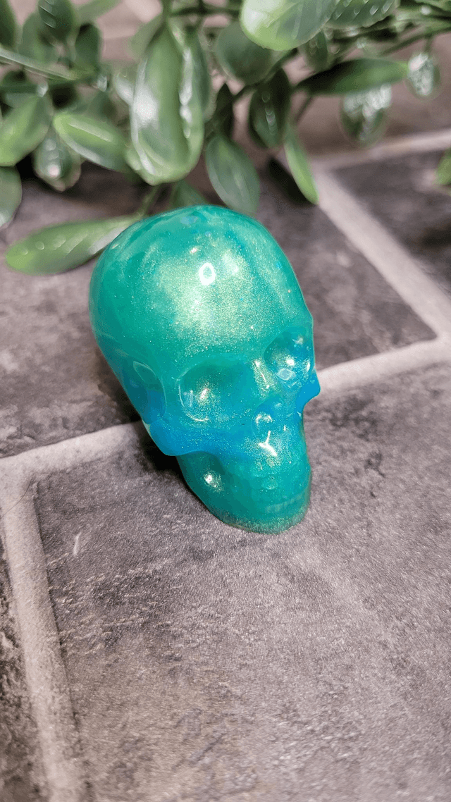Skull Ornament - Medium - Green & blue shimmer