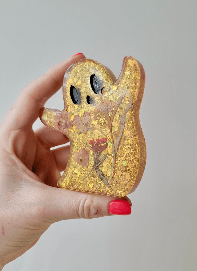 Ghost Ornament - Gold Glitter & Dried Flowers