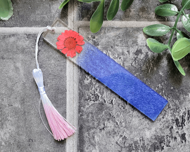 Blue Glitter Floral Bookmark - Dried Flowers