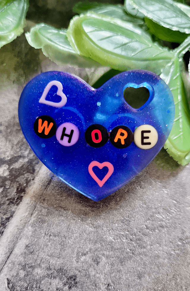 WHORE Blue Heart Resin Pin Badge