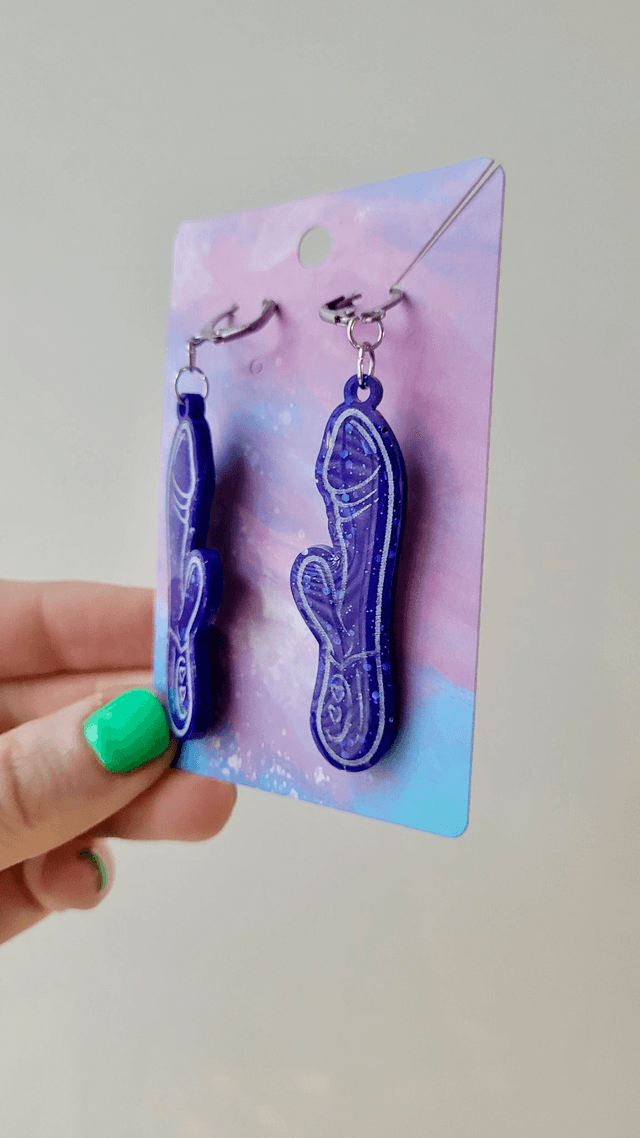Earrings | Blue Glitter Rabbit Vibrator Earrings | Stainless Steel Lever Back Hoops