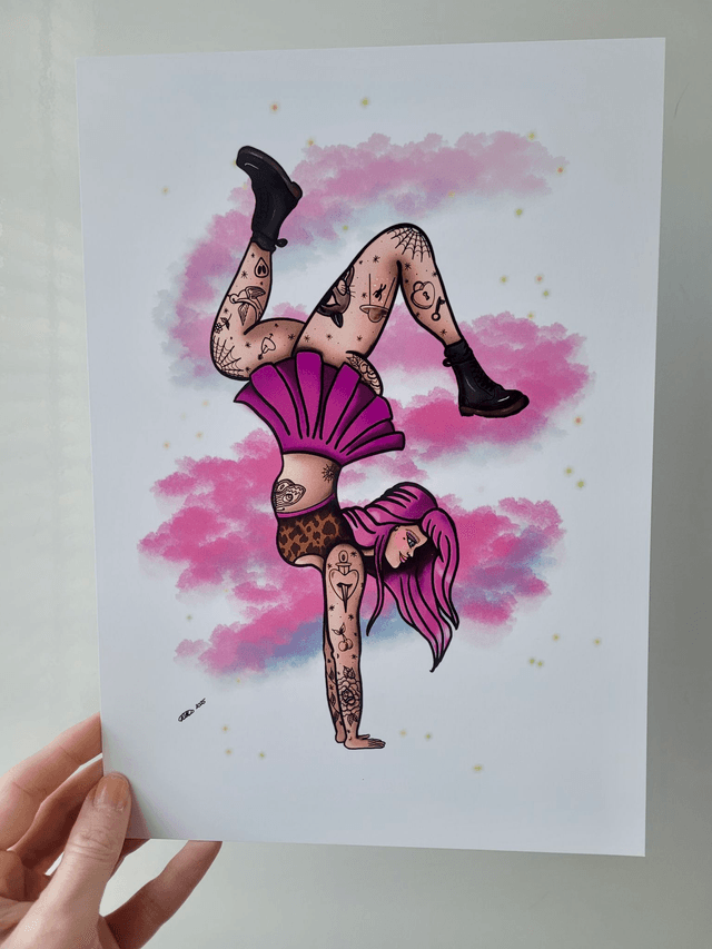 Tattooed Handstand Girl Art Print – A4 & A6