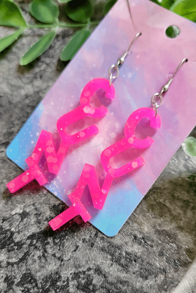 Earrings- Hot Pink Glitter CUNT Swear Earrings | Stainless Steel Shepherd Hooks