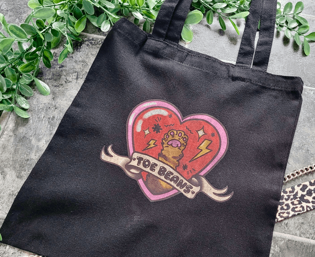 Toe Beans Black Tote Bag – Grunge Distressed Version
