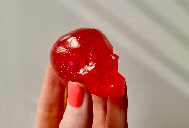 Skull Ornament - Medium - Red with Silver Glitter