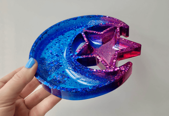 Trinket Tray - Celestial Moon & Star Dish - Blue & Pink