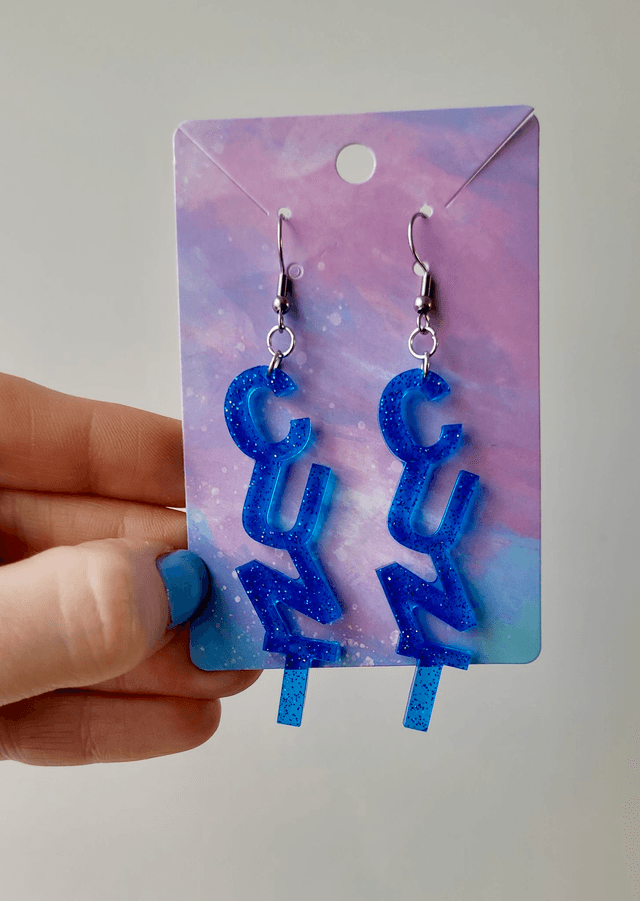 Earrings- Dark or Light Blue Glitter CUNT Swear Earrings | Stainless Steel HooKs