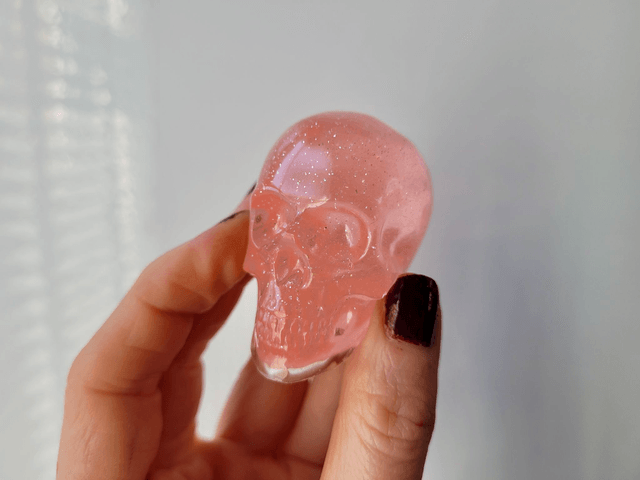 Skull Ornament - Medium - Peachy Pink Glitter