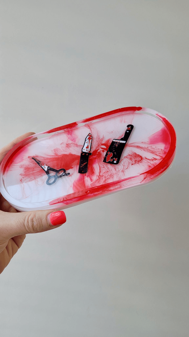Trinket Tray - Blood Swirl & Knives Horror Trinket Tray