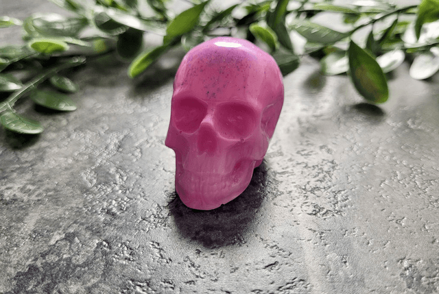 Skull Ornament - Medium - Pink with Purple Glitter