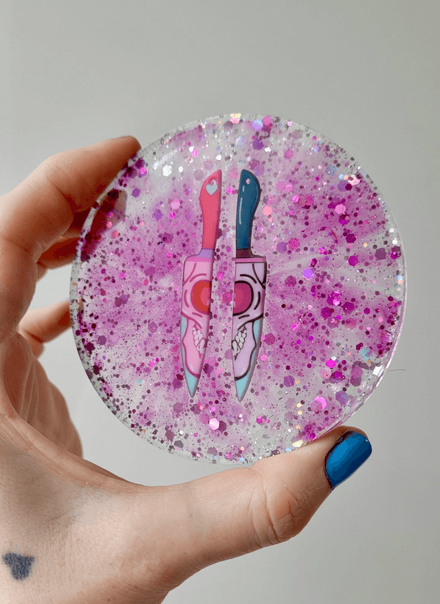 Coaster - Pink Glitter & Skull Knives