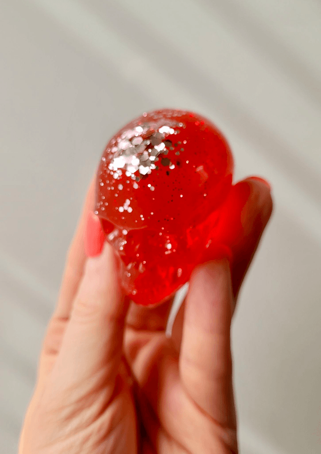 Skull Ornament - Medium - Red with Silver Glitter