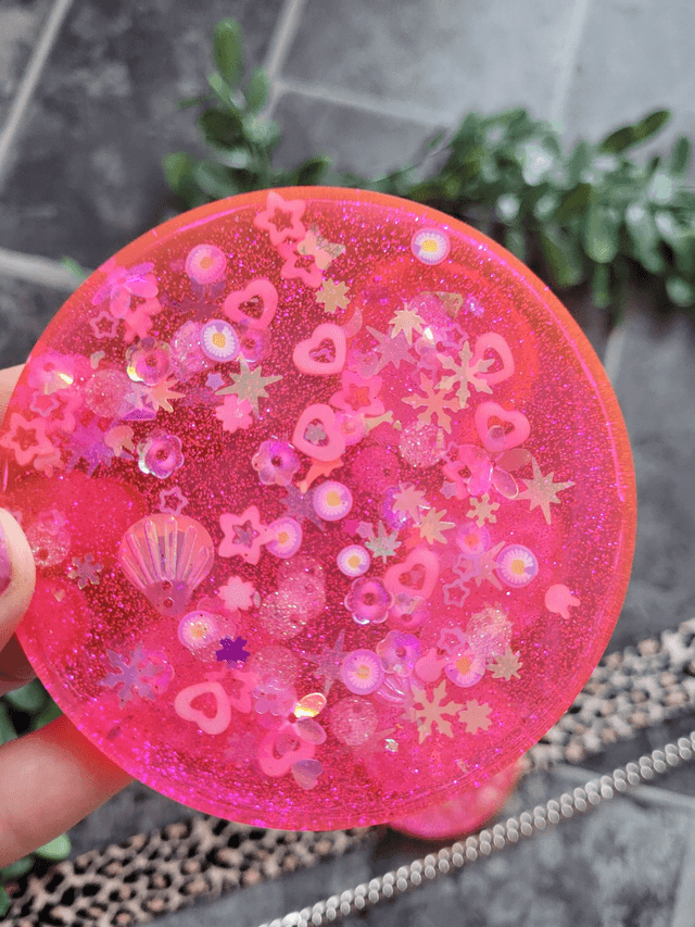 Coasters Set of 4 with Holder - Pink Glitter
