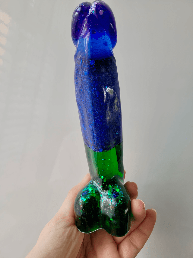 Penis Ornament -Blue and Green Glitter Split - Large - 17cm