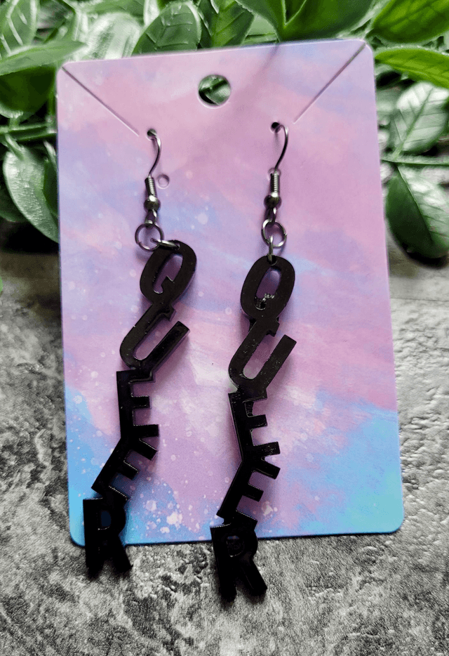 Earrings- Black QUEER Earrings | Stainless Steel Gunmetal Hooks