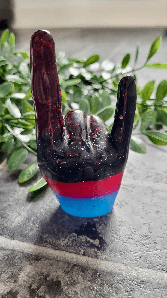 Rock On Hand Ornament – Dark Striped Glitter