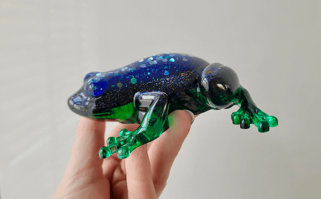 Frog Ornament – Glitter Hearts, Blue, Black & Green