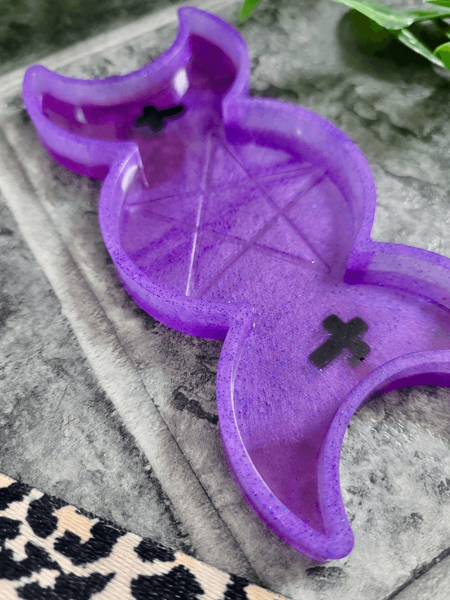 Trinket Tray - Purple Pentacle Triple Moon Phase 