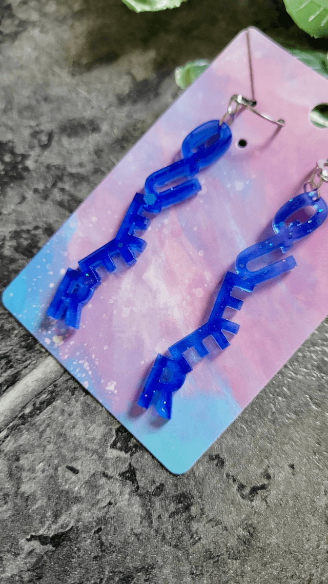 Earrings- Dark Blue Glitter QUEER Earrings | Stainless Steel Leverback Hoops