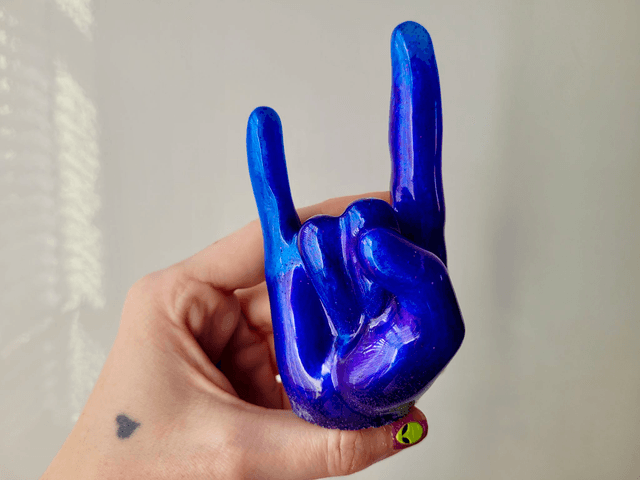 Rock On Hand Ornament – Blue & Purple Glitter - Ring Holder