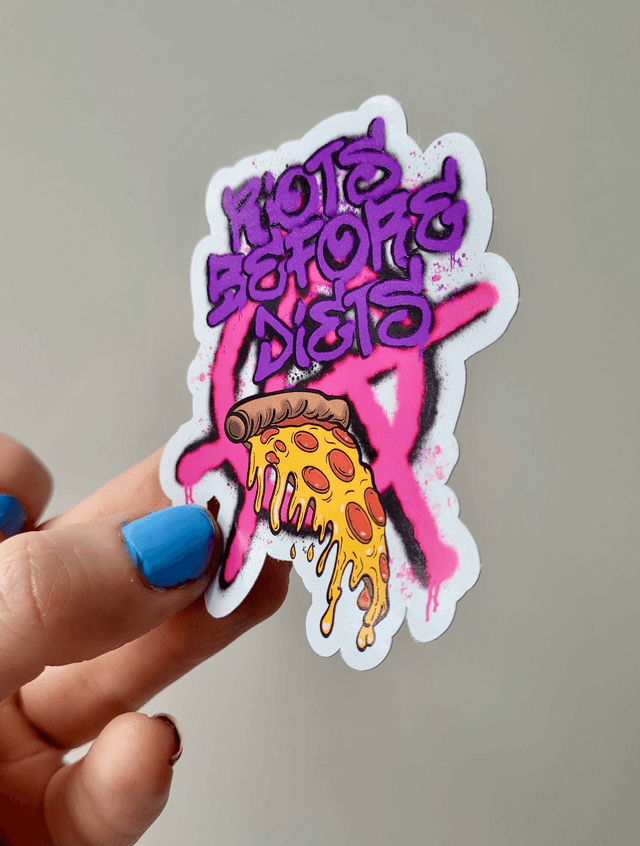 Riots Before Diets Punk Pizza Sticker – Glossy Vinyl