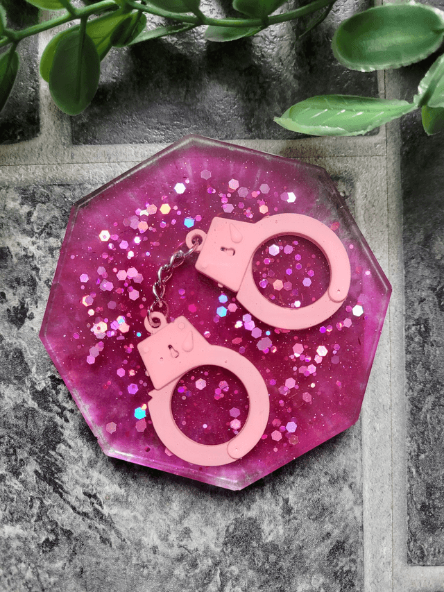 Coaster - Pink Glitter Handcuffs Coaster - Hexagon 