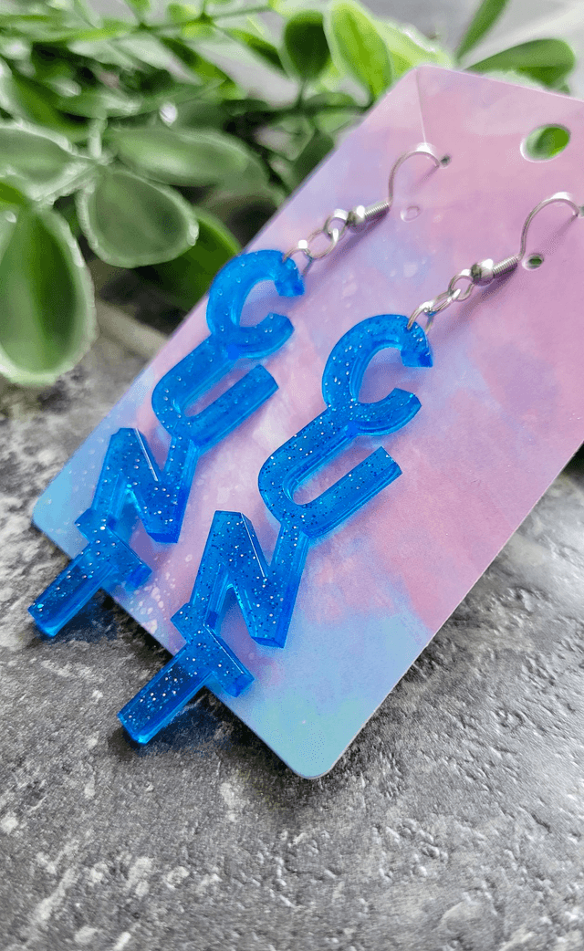 Earrings- Dark or Light Blue Glitter CUNT Swear Earrings | Stainless Steel HooKs