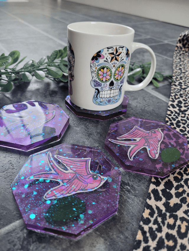 Coaster - Pink & Purple Swallow