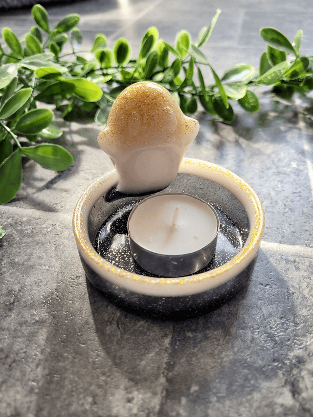 Ghost Trinket Pot Tray – Black, White & Gold Glitter