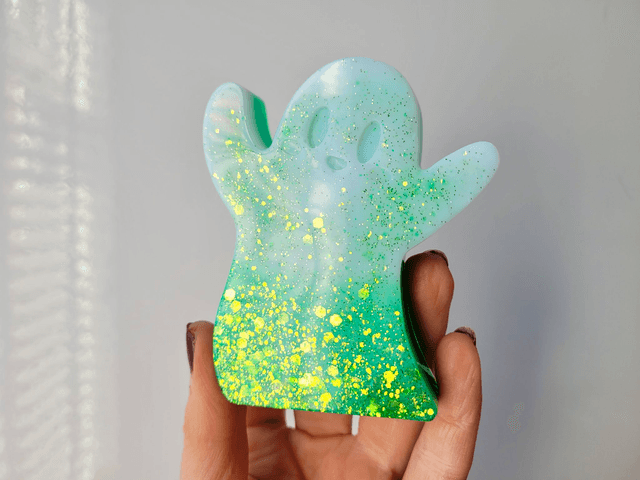 Ghost Ornament - White to Green Ombré, Gold & Green Glitter 