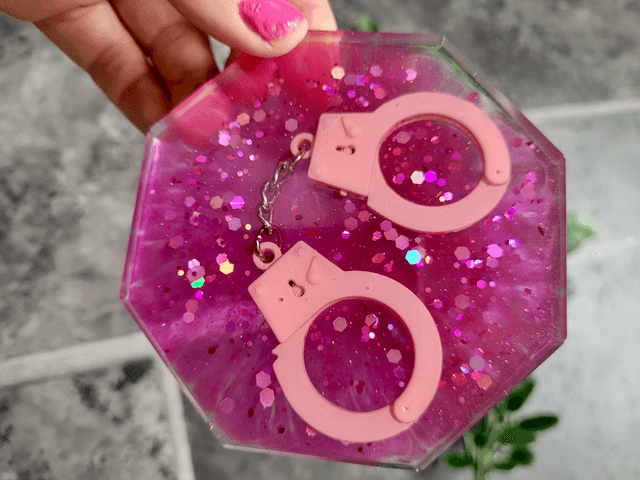 Coaster - Pink Glitter Handcuffs Coaster - Hexagon 