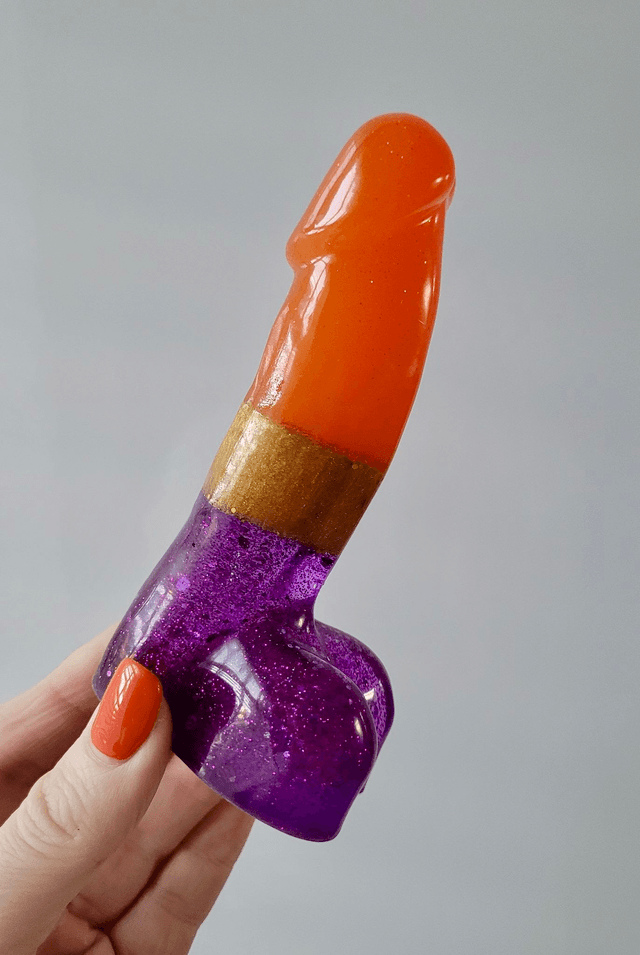 Penis Ornament - Halloween - Orange, gold and purple glitter - 12cm