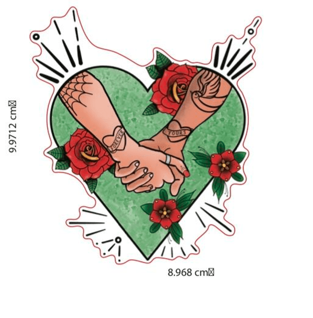 Forever Yours Tattooed Holding Hands Heart Vinyl Sticker