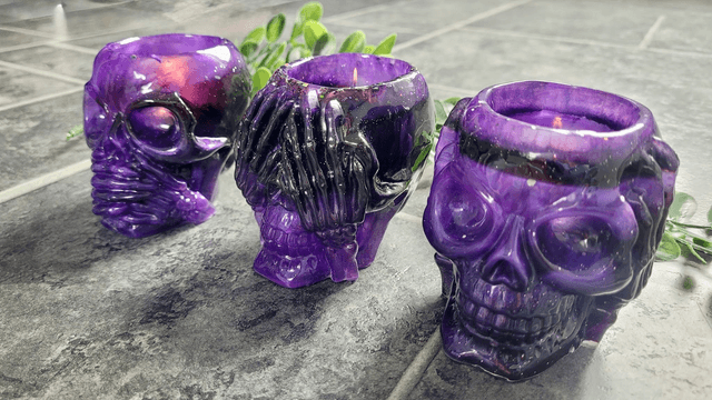 See No Evil, Hear No Evil, Speak No Evil - Set of 3 Skull Tealight Candle Holders