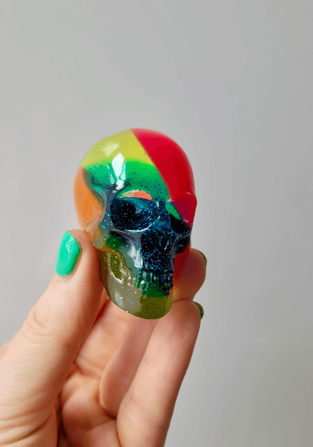 Skull Ornament - Medium -  Rainbow Glitter